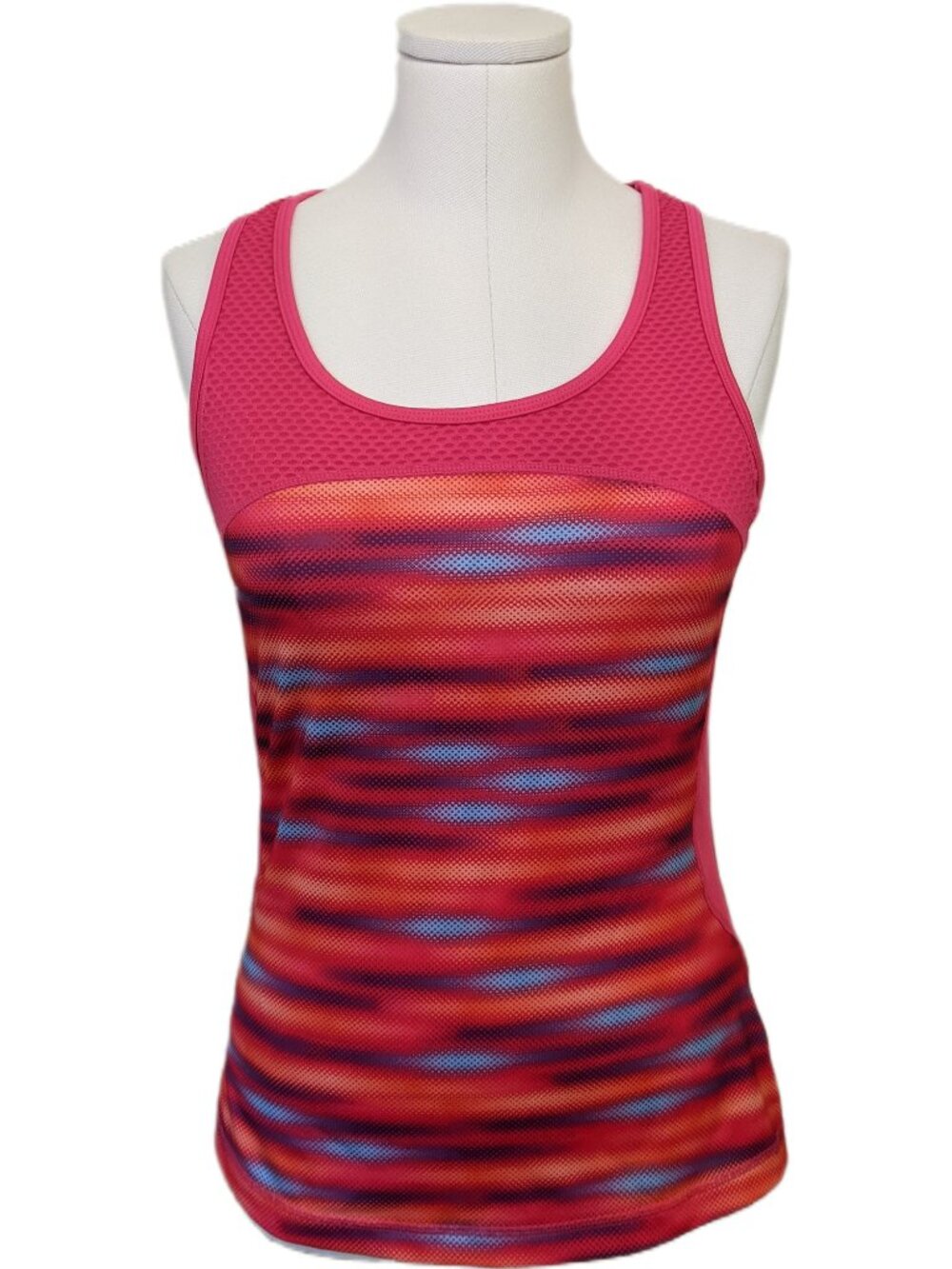 Womens Pink Orange Abstract Graphic Mesh Activewear Racerback Tank Top Yoga Gym